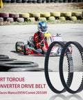 30 Series Go Kart Drive Belt Replaces 5959 and 203589 for Torque Converter Kits shown with a go-kart on a karting track.