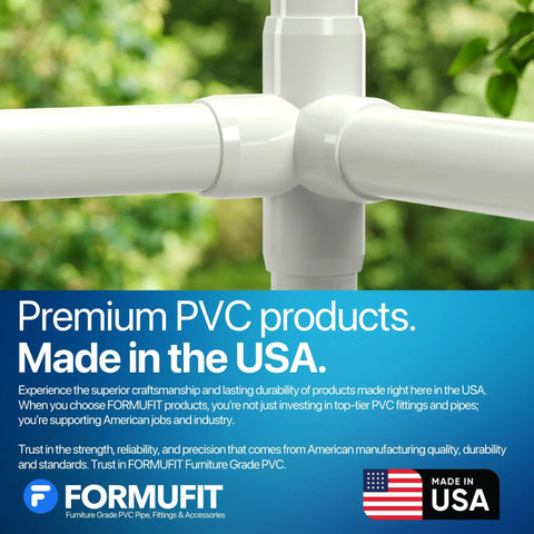 3/4 Inch 4-Way PVC Tee Fitting, Furniture Grade, White, Made In USA, UV Resistant, Impact Proof, for DIY Projects