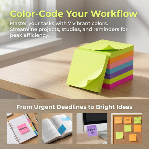 3x3 Inch Sticky Notes Set With 24 Bright Color Pads No Fuss Self Stick Note Pads For Back To School And Office Desk Essentials