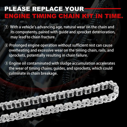 Diagram showing replacement benefits for Beefed Up Timing Chain Kit With Oil Pump And Water Pump For 5.4L V8 Ford trucks