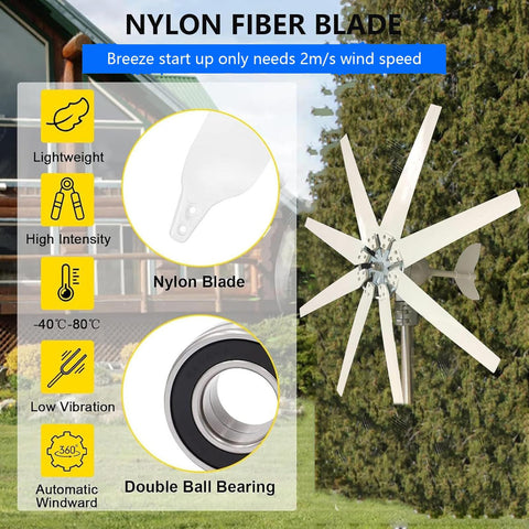 2000W Wind Turbine Generator Kit With Eight Blade Wind Power Generator 12V 24V 48V 220V Charge Controller MPPT shown installed