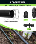 50 Feet 1/2 Inch Drip Irrigation Tubing Main Line Hose For Garden Watering System with connectors and adapter shown