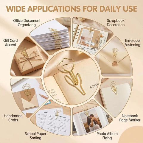60 Piece Gold Flower Shaped Paper Clips Set For Office And Planner Use Cute Floral Metal Clips For Page Markers and Crafts