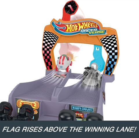 Front view of Star Wars RacerVerse Grogu's Great Race Track Set With Two Die-Cast Racers Inspired By The Mandalorian in motion.