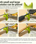 Red And Green Silicone Spoon Rests Set For Ladles, Tongs, Spatulas, Heat Resistant Utensil Holder showing spatulas in green holder