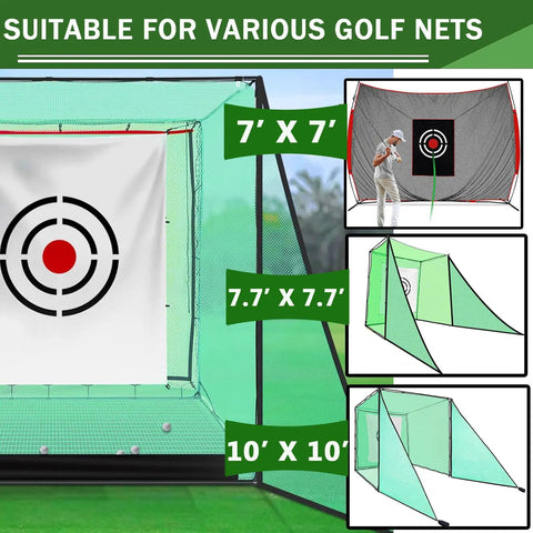 Two Pack Green Golf Triangle Side Net With Sandbags, Shank Barrier Net For Driving Cage Frame 10 by 10 Feet setups shown