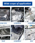 Tough As Nails Car Heat And Sound Deadening Mat Silences Road Rumble And Shields Engine Bay From Scorching Temperatures With Durable Aluminum Foil Backing For Trunk Roof And Doors applied in cargo area, hood, door, and cockpit floors.