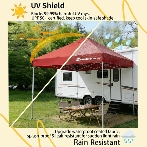 10x10 Pop Up Canopy Tent With Easy Up Setup Waterproof Outdoor Shelter On Wheels Red Ventilated Sun Shade For Patio
