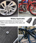 Universal 120 Piece Tire Repair Kit With Heavy Duty Rubber Nails No Sweat Screw In Puncture Plugs Includes Pro Pliers And Extractor For Fast Street Safe Fixes On Cars Trucks, showcasing tire plugs and installation examples.