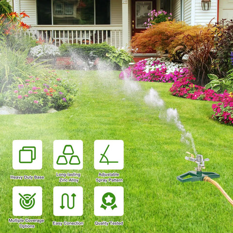 Heavy Duty Metal Pulsating Sprinkler For Yard, 360 Degree Rotating Automatic Water Sprinkler For Lawn With Metal Base, Impact Sprinkler For Large Areas Up To 85 Feet Diameter, All Metal Zinc Alloy Construction watering a garden