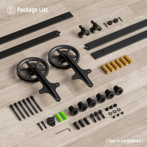 Heavy Duty Sliding Barn Door Hardware Kit For 8 Ft Doors With Smooth Quiet Operation And 330 Lb Capacity Fits 48 Inch Door Panels Big Spoke Wheel Hanger Cross Style