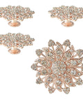 Four Piece Flower Shape Cabinet Knob Set In Rose Gold With Crystal Glass Pull Handles For Cabinets, Drawers, Dressers, Wardrobes, Closets And Other Furniture With Screws That Look Ultra Cool, showing close-up details