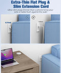 Extra-Thin Flat Plug & Slim Extension Cord, ideal for keeping furniture flush against the wall, enhancing workspace efficiency.