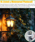 Two Pack Waterproof Photocell Sensors for Outdoor Lights with UL Listed waterproof housing and dusk to dawn functionality.