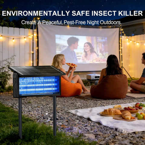 Solar USB C Bug Zapper Outdoor Mosquito Trap With 9600mAh Battery 365 To 395 Nanometers UV Light Dusk To Dawn Sensor in garden