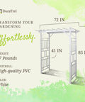 Vinyl Garden Archway For Outdoors, 72 By 85 Inches, White with lattice design and trellis sides, PVC arch for climbing plants