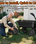 Man installing Flat Free Tire And Wheel Set 4.00-6 For Garden Cart, Wheelbarrow, And Hand Truck, 13 Inch Solid Wheel