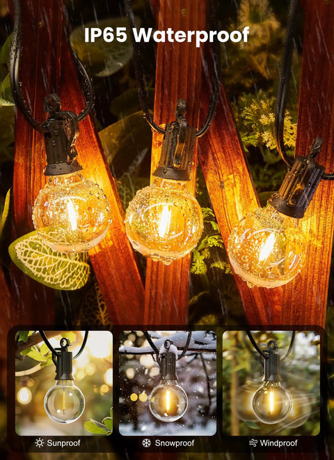 Outdoor String Lights 50 Foot Long With 25 Plus 2 G40 LED Bulbs Shatterproof Patio Lights IP65 Waterproof Dimmable End To End Connectable