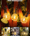 Outdoor String Lights 50ft Connectable Patio Lighting With 52 G40 LED Bulbs Warm White 2200K End To End Connectable Black Wire