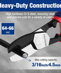 Knockout 8 Inch Cable Cutter With Twin Cutting Edge And Rock Solid Hrc65 Steel Blade For Butter Smooth Snips On Electrical Wire, close-up view.