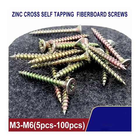 No Sweat Zinc Plated Carbon Steel Countersunk Self Tapping Wood Screws Phillips Drive for Hustle Free Drywall and Fiberboard Mounting, assorted views.