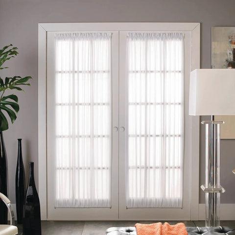 Slick Pair Of Adjustable Swivel Curtain Rods In Crisp White, 21 To 38 Inch petite 5/16 diameter bar supporting sheer curtains.
