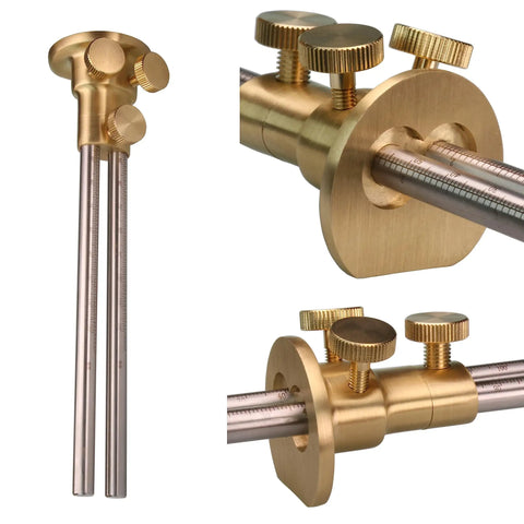 Dead On Double Blade Marking Gauge Kit With Sweet Brass Fence And Insanely Clear Metric Scale For Killing That Guesswork And Nailing Tight Woodshop Layouts showing adjustable brass fence and dual blades.
