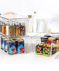 Hella Nifty Clear Stackable Storage Bins With Secure Snap Lids And Comfortable Side Handles And Large 6 Pack Real Deal Option For Kitchen Pantry Closet Fridge Under Sink Bathroom Organization with spices and jars