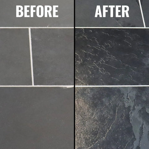 Before and after of High Gloss Finish And Sealer For Stone Tile And Masonry Inside The Home 1 Gallon Water Based Protective Coating effect.