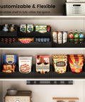 Ventilated 3 Tier Potato And Onion Organizer With Bamboo Pantry Bins Stackable Storage For Kitchen Pantry Countertop And Bathroom Keeps Veggies Fresh Longer Black installed in pantry with snacks and cans organized.