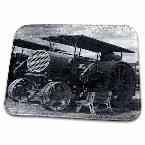 Vintage Tractor Bathroom Rug Mat For Rustic Farmhouse Style Dope Tractor Print Bath Rug For Powder Room Or Guest Bath Soft Plush Floor Mat With Farm Scene Photography Vibe depicting a classic vintage tractor in black and white on a plush surface.