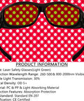 Pro Grade Broad Spectrum IPL And Laser Safety Goggles For Hair Removal And Cosmetic Uses, black frame, light green lens, front view.
