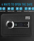 Biometric Fingerprint Safe Box 0.85 Cu Ft Heavy Duty Fireproof and Waterproof Cabinet front view with keypad and knob