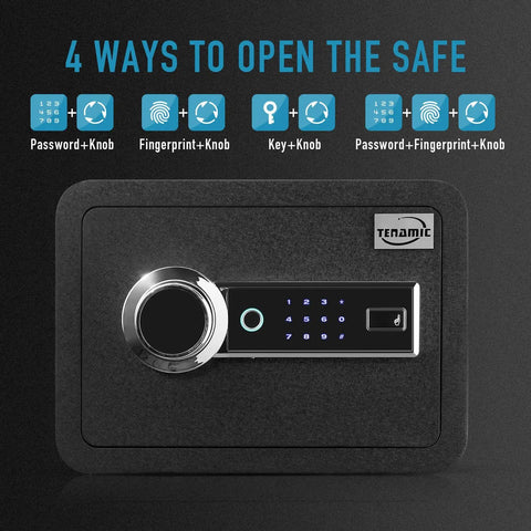Biometric Fingerprint Safe Box 0.85 Cu Ft Heavy Duty Fireproof and Waterproof Cabinet front view with keypad and knob