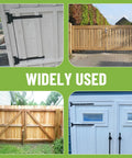 Top Shelf Heavy Duty 24 Inch Gate Hinges 4 Pack on various wooden gates, showcasing durable installation in outdoor settings.