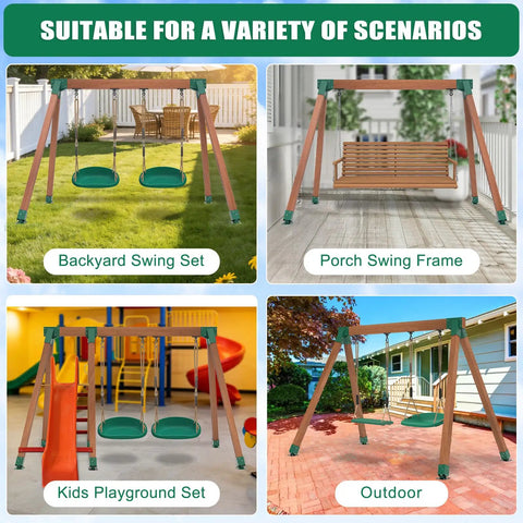 A Frame Swing Set Brackets Kit With Four Adjustable Base Brackets For Uneven Ground Heavy Duty Swingset Hardware For 4x4 Legs And 4x6 Beam DIY End Bracket System In Green