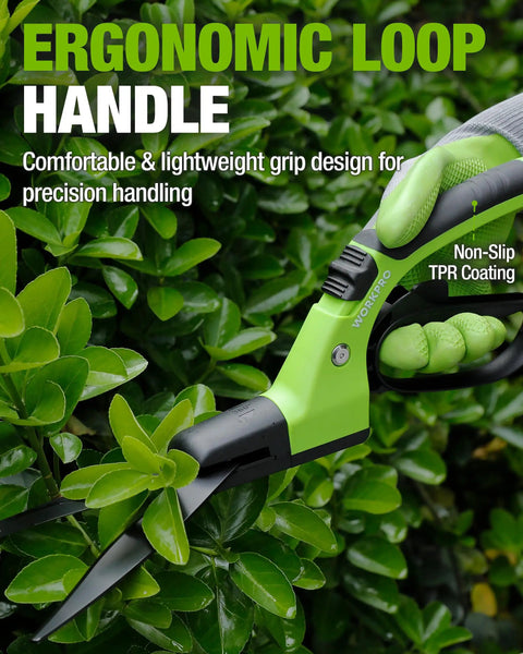 Ultra Sharp 15 Inch Grass Shears With 360 Degree Swivel Blades For Precise Lawn Trimming, ergonomic TPR handle in use
