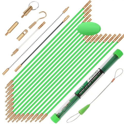 45Ft Fiberglass Running Wire Cable Kit With Glow Rods And Fish Tape Pro Grade Easy Wire Puller Set With 8 Attachments