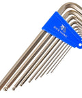 Heavy Duty Hex Allen Wrench Set For Bikes With Long Arm Ball End 9 Piece Precision Bike Tools in silver with blue holder