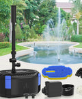 Plug And Play Pond Filter With Pump Fountain Kit 400 GPH Three Spray Patterns Bell Volcano Daisy Water Feature For Outdoor Ponds 200 To 350 Gallons Koi Pond Filtration System With Telescoping Rod