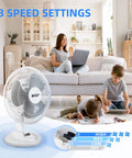 Oscillating Table Fan With Quiet Operation, 12 Inch Size, Three Speed Settings, Adjustable Tilt Head, Safety Grill in living room