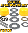 Heavy Duty Rear Wheel Axle Key And Hardware Kit For Lawn Tractors Fits L100 L105 L107 L108 L110 L111 L118 L120 L130 LT150 LT160 LT Models with yellow hubcaps and metal washers.