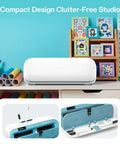 Vinyl Cutter Machine With Print Then Cut, Essential Starter Bundle For DIY Crafts on desk with organizer in studio