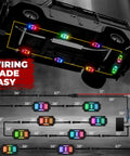 Diagram and lights of Five Sided RGB Rock Lights Kit For Trucks Jeep UTV SUV ATV Golf Cart With Music Mode And App Remote Control