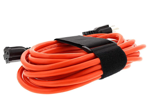 Pro Grade Reusable Hook And Loop Cinch Straps For Cables And Cords securing an orange extension cord.