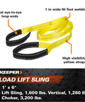 6 Ft By 1 In Lift Sling One Ply With Black Wear Guard Ends, 1600 Lb Vertical WSTDA Rating, 1280 Lb Choker And 3200 Lb Basket