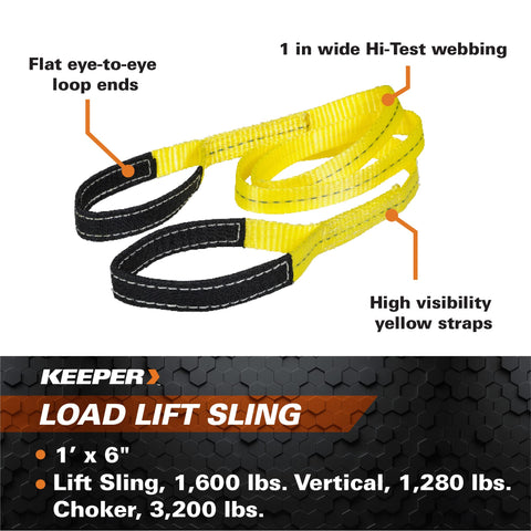 6 Ft By 1 In Lift Sling One Ply With Black Wear Guard Ends, 1600 Lb Vertical WSTDA Rating, 1280 Lb Choker And 3200 Lb Basket