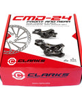 Heavy Duty Electric Bike Mechanical Disc Brake Kit With 180mm Front And 160mm Rear Rotors in a display box showing calipers and rotors.