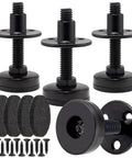 Heavy Duty Furniture Leveling Feet Adjustable Levelers For Desks Chairs Cabinets Dressers And Benches Screw On Round T Nut Kit Three Eighths Inch Sixteen Thread Four Pack Black with screws and pads.