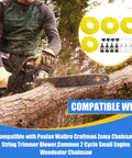 4 Size Fuel Line Repair Kit With 4 Feet Of Durable Lines For Chainsaws And Trimmers shown with chainsaw cutting wood